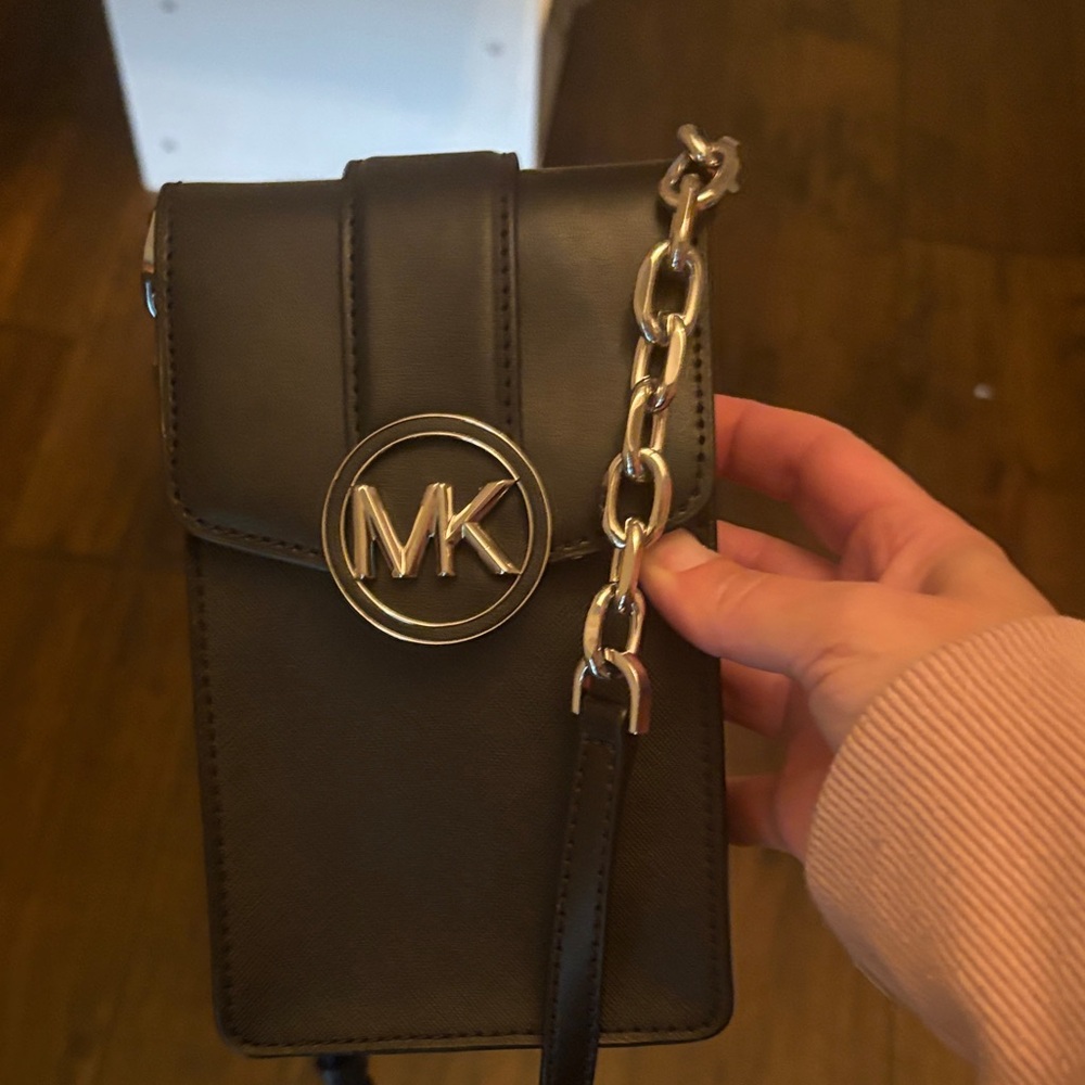Michael Kors Black Crossbody with Silver Chain